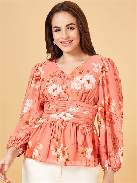 Buy Honey By Pantaloons Floral Printed Puff Sleeve Smocked Empire Top