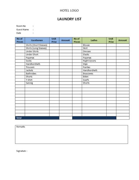 Hotel Laundry Price List Sample Business Templates Contracts And Forms