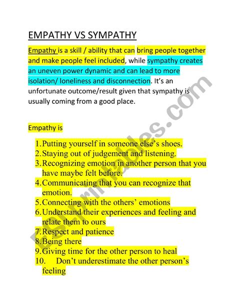 Emphathy Vs Sympathy ESL Worksheet By Florchibitetti