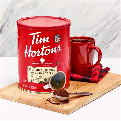 Tim Hortons Original Blend 100 Arabica Medium Roast Ground Coffee 48 Oz Canister With Beans