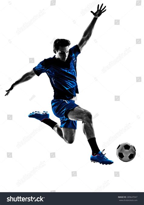 One Italian Soccer Player Man Playing Football Jumping In Silhouette