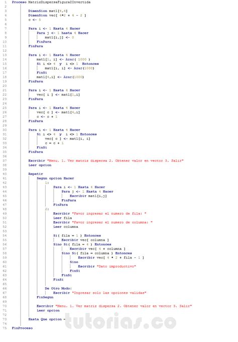 Arreglos PSeint Matriz Dispersa Figura Z Invertida En Vector