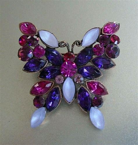 Vintage Jeweled Pink Purple Butterfly Brooch Gem