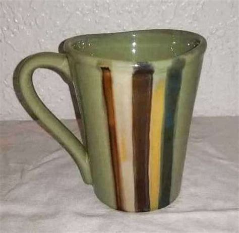 Large Green Stripe Coffee Mug Cup Retro Ebay