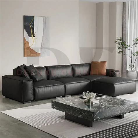 Black Leather Sectional Sofa - BERLIN - Deluxe Furniture