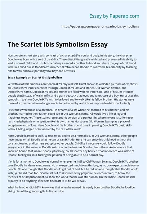 The Scarlet Ibis Symbolism Essay Free Essay Example