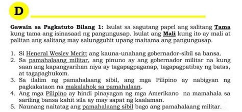 Gawain Sa Pagkatuto Bilang 1 Tama O Mali Brainly Ph