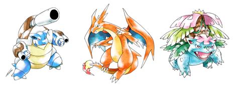 Kanto starters Mega Evolutions done in the classic Sugimori style : pokemon