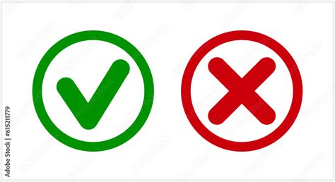 Green tick and red cross icon Check mark clipart set. X, yes, no symbol. Vector stock ...