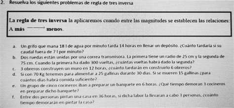 Solved Resuelva Los Siguientes Problemas De Regla De Tres Inversa La