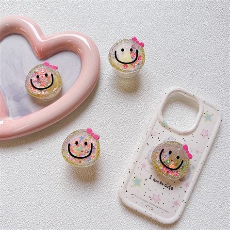 Pink Smile Clear Color Phone Grips Griptok Bracket Plain Phone Holder