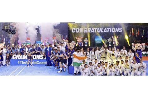 Indian Mens And Womens Kho Kho Teams Posing For Group Photographs