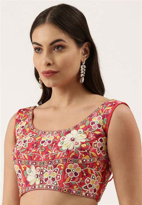 Buy Embroidered Art Silk Blouse In Coral Pink Online Uxc622 Utsav Fashion