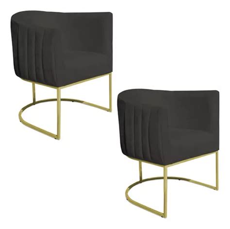 Juego De 2 Sillones Decorativos Elisa Suede Con Base De Hierro Grafito