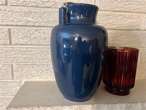 Excellent RARE C1920 Roseville Blue Gloss Glaze Rosecraft Vase 10 5 EBay