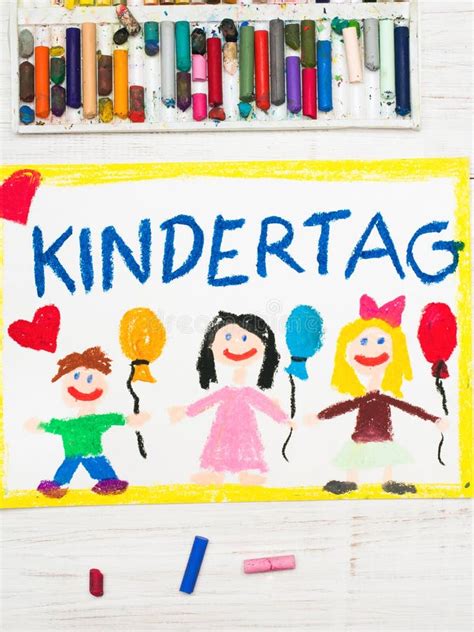 Kleurrijke Tekening De Duitse Kaart Van De Kinderen` S Dag Stock