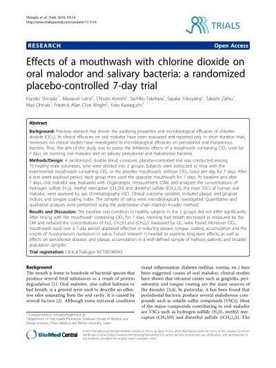 Effects of a mouthwash with chlorine dioxide on oral malodor ... - Trials