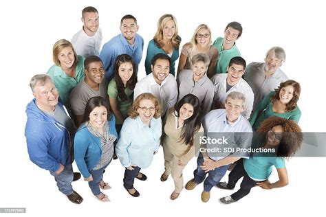 Große Gruppe Von Menschen Von Oben Auf Weißem Hintergrund Stockfoto und ...