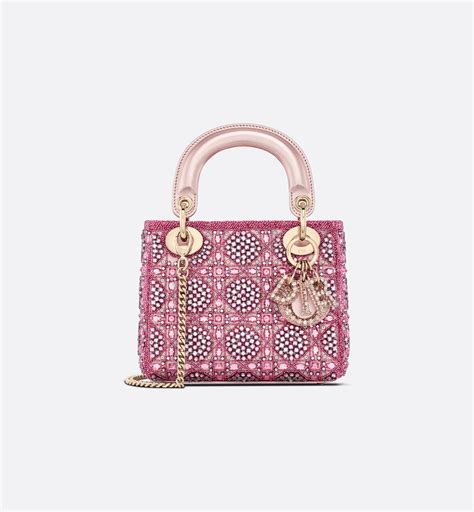 Mini Lady Dior Bag Metallic Calfskin and Satin with Rose Des Vents ...