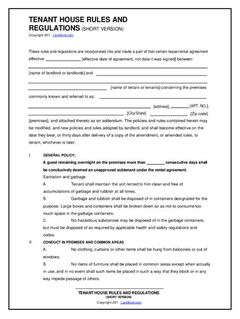 House Rules Sample Of Landlords Rules And Regulations Fill Online