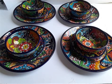 24 Piece Mexican Pottery Talavera Dinnerware Set Seat 6 Etsy In 2020