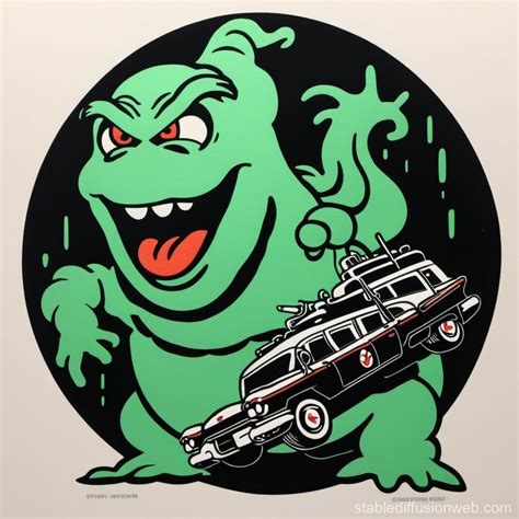 Ghostbusters And Slimer Linocut Prompts Stable Diffusion Online