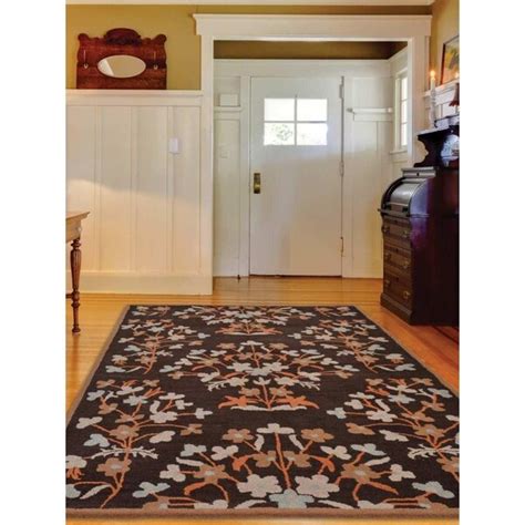 Glitzy Rugs 9 X 12 Ft Hand Tufted Wool Floral Rectangle Area RugBrown