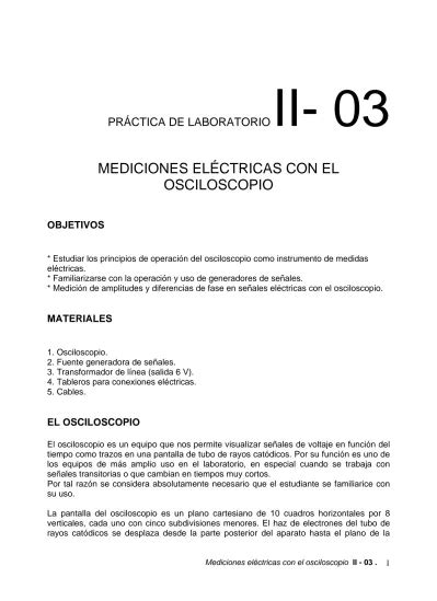 Pr Ctica De Laboratorio Mediciones El Ctricas Con El Osciloscopio