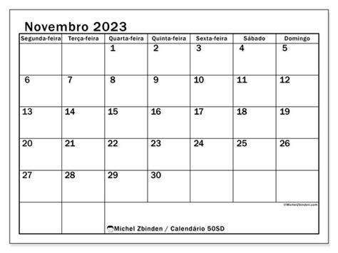 Calendário De Novembro De 2023 Para Imprimir “772sd” Michel Zbinden Pt