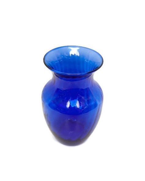 Vintage Cobalt Blue Glass Vase Swirl Glass Ruffled Edge Hand Blown Art