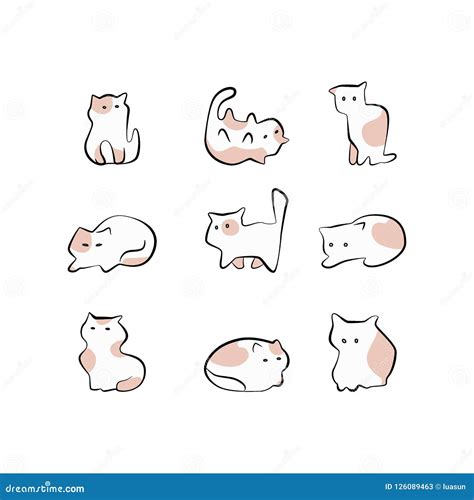 Sistema Dibujado Mano Linda Del Gato En Estilo Del Bosquejo Ilustración