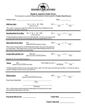 Fillable Online Apparel Order Form 100810 Nphsbandorg Fax Email Print