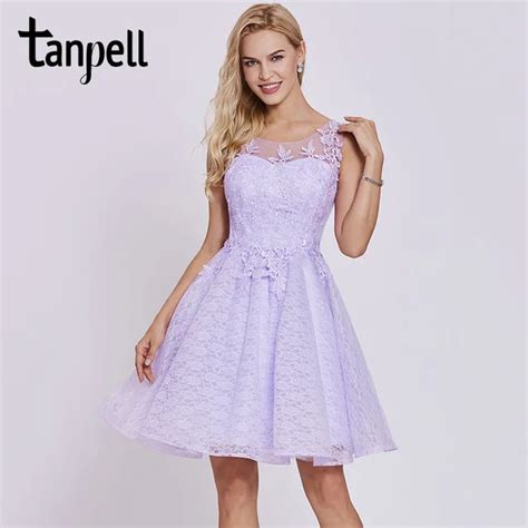 Tanpell Short Cocktail Dress Lilac Scoop Sleeveless Knee Length Lace A