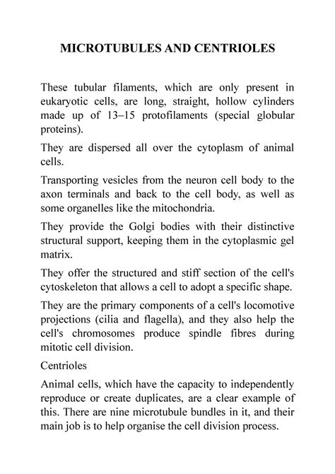 Microtubules AND Centrioles - MICROTUBULES AND CENTRIOLES These tubular ...
