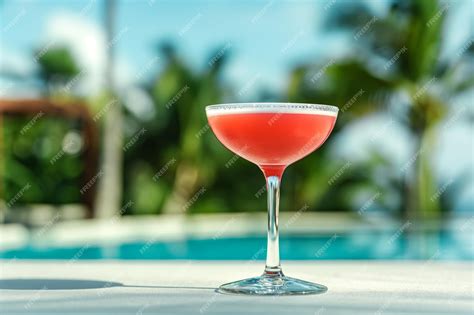 Premium Photo Red Daiquiri Cocktail In A Glass On A White Concrete Surface Against Of A Luxury