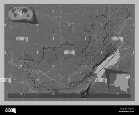 Ituri Province Of Democratic Republic Of The Congo Grayscale Elevation Map With Lakes And