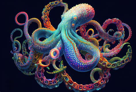 Kleurrijke Octopus Onderwater Zwemmen Generatieve Ai Art