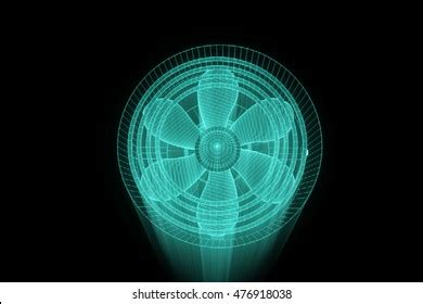 Rotation Fan Turbine Hologram Wireframe Style Stock Illustration