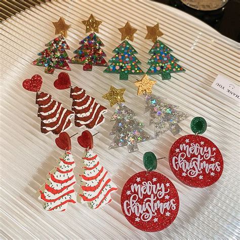 Glitzer Bunte Weihnachts Baum Ohrringe F R Frauen Neue Trend Ige Stern