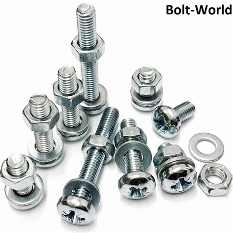 M6 6mm ZINC MACHINE POZI PAN HEAD SCREWS BOLTS WITH FULL NUTS THICK