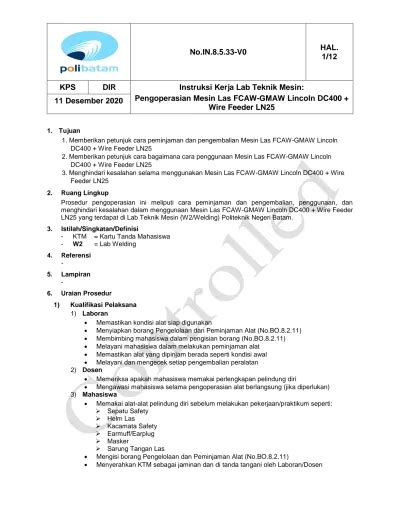 Noin V0 Kps Dir Instruksi Kerja Lab Teknik Mesin 11 Desember 2020