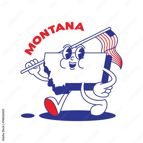 Montana State Retro Mascot With Hand And Foot Clip Art USA Map Retro