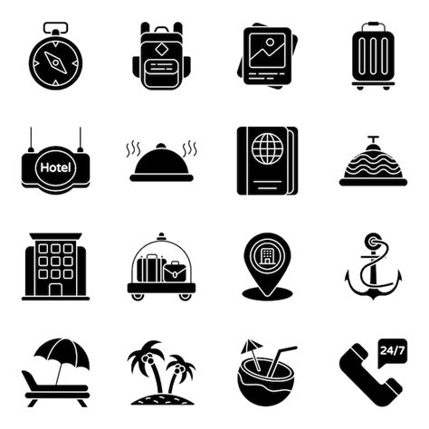 Paquete De Iconos De Glifos De Viaje Vector Premium