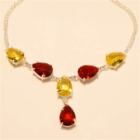 Yellow Citrine Necklace Garnet Jewelry Multi Color Necklace Etsy