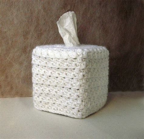 White Crochet Tissue Box Cover Modern Farmhouse Granny Chic Decor Square Boutique Cube Kleenex