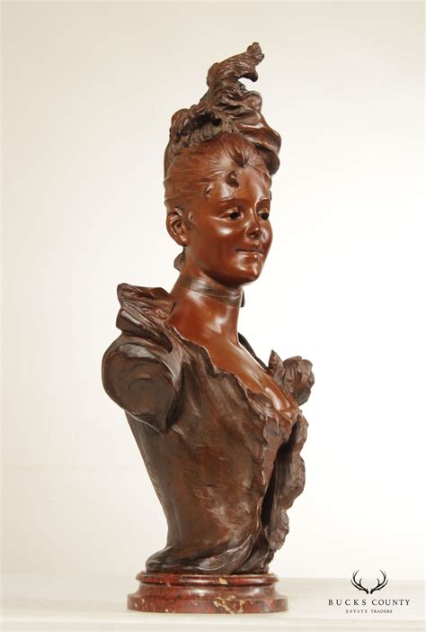 French Art Nouveau Bronze Female Bust Sculpture After Victor Bruyneel Bucks County Estate Traders