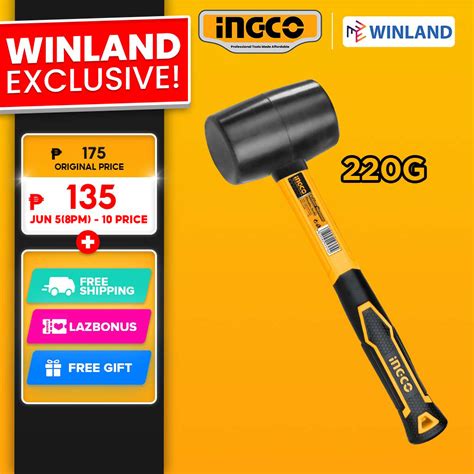 Ingco By Winland Rubber Hammer Mallet 220g8oz Fiberglass Handle Hammer