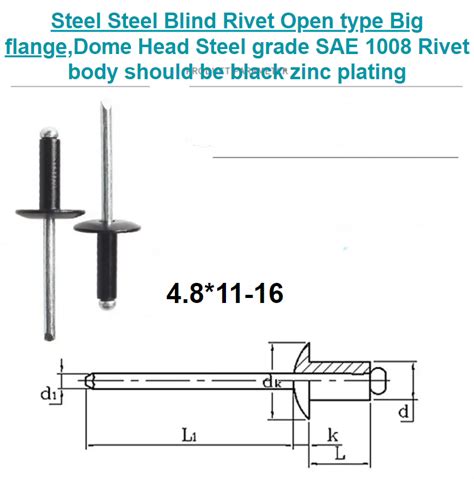 News Steel Steel Blind Rivet Open Type Big Flange Dome Head Steel