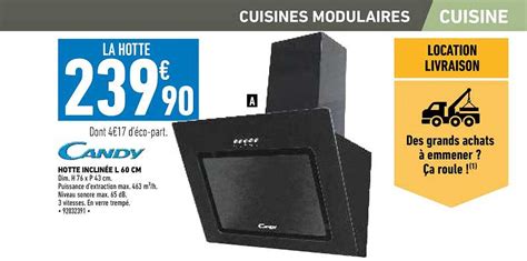 Promo Hotte Inclinée L 60 Cm Candy chez Brico Cash iCatalogue fr