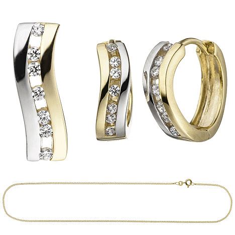 SIGO Schmuck Set Geschwungen 333 Gold Gelbgold Bicolor Zirkonia Mit